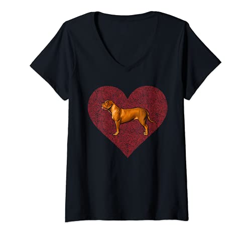 Womens Dogues de Bordeaux Valentines Day Dog Love Fingerprint V-Neck T-Shirt, Black