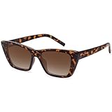 WOWSUN Lentes de sol polarizados estrechos y pequeños vintage para mujer, Marco de leopardo y lente marrón degradado, Medium