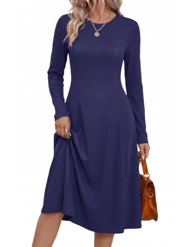 Zeagoo Navy Blue Sweater Dress for Women Flattering Lines Long Sleeve Dress - image 1