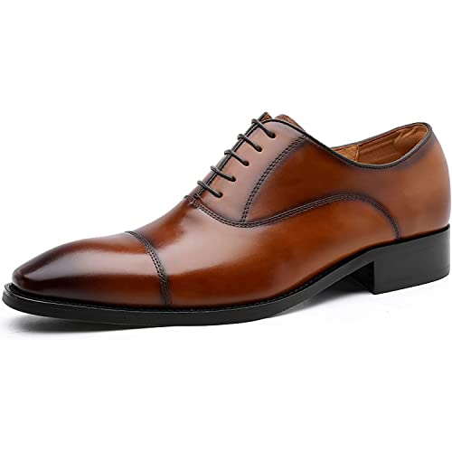 DESAI Chaussure Derbys Homme à Lacets Classique Oxford de Ville Cuir Détente Moderne Affaires Mariage Brock, Nouveau Marron, 38 EU