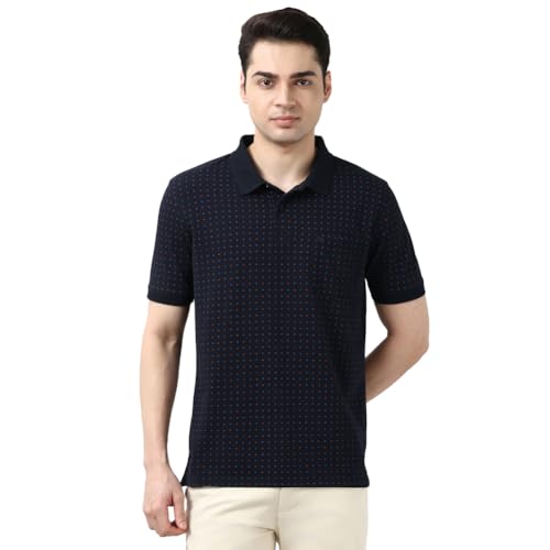 Image of Peter England Men's Cotton-Polyester Micro Matrix Polo Shirt - Casual Wear | Minimal & Modern