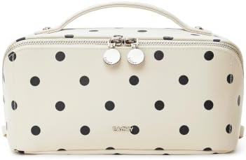 EACHY Travel Makeup Bag for Women, Large Capacity Travel Cosmetic Bag, Polka Dot Wide-Open Makeup Organizer with Waterproof Lining, Cute Portable Toiletry Bag for Daily Use