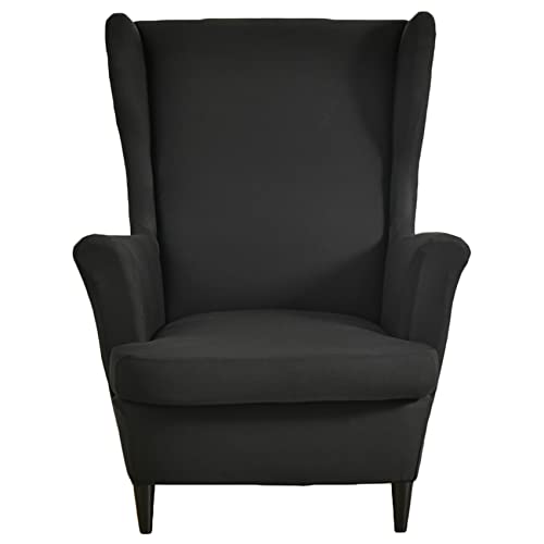 HZDHCLH Wingback Chair Covers 2 Piece With Arms Fashionable Elastic Sofa Protective Chair Cover Furniture Protection Chair Cover Suitable For Armchair Living Room Bedroom Hotel (black)