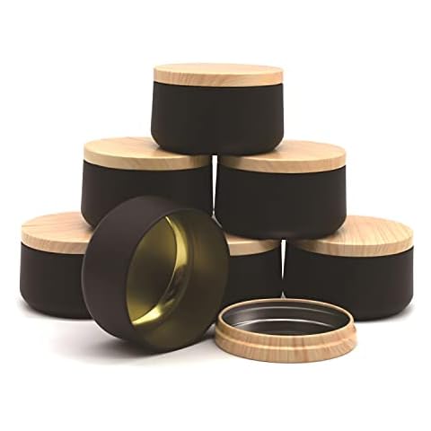 DEARLIVES Candle Containers, 8 Pieces Metal Candle Tins 6oz Empty Candle Jars Candle Jars with Wood Grain Printed Lid Candle Jars for Candle Making Arts & Crafts Storage Gifts and More Cover