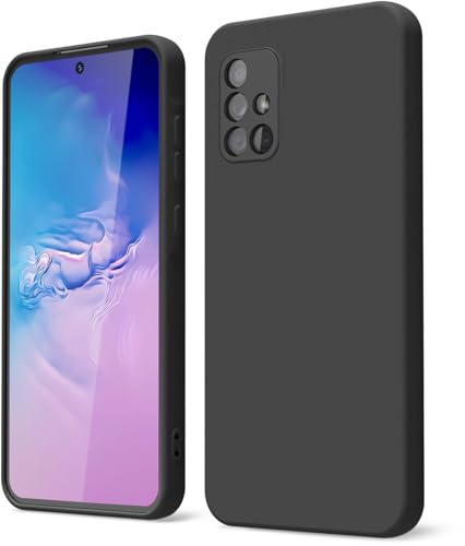 GOGME Funda para Samsung Galaxy A71 Capa con Forro de Microfibra Antiarañazos Líquida Silicona Carcasa Antigolpes Protector Móvil Case Cover, Negro