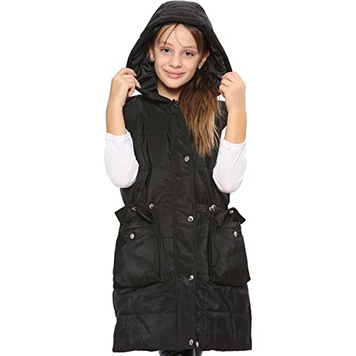 A2Z 4 Kids Girls Gilet Down Vest Fashion Wind Proof Zip Up Long Sleeveless Jacket Coat - Gilet 953 Black 7-8