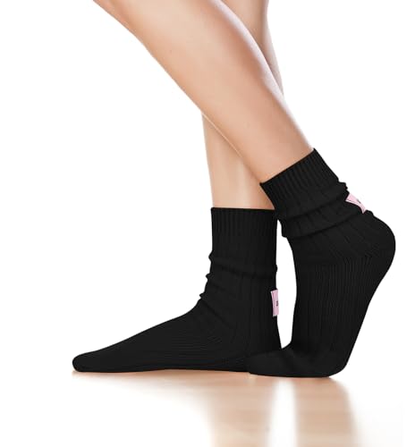 Image of Benefeet Sox Crew Socks for Women Retro Cotton Ribbed Knit Casual Socks Solid Color Athletic Sock