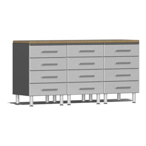 Ulti-MATE UG20042S 4-Piece Workstation Kit with Bamboo Worktop in Stardust Silver Metallic, Red, Grey