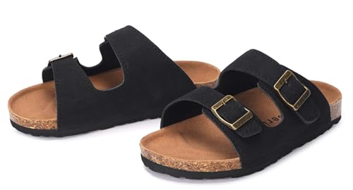 Image of ZUSERIS Kids Toddler Sandals Boys Girls Summer Slides | Soft Cork Footbed, Non-slip,Adjustable Straps,Comfort Suede Leather,Lightweight