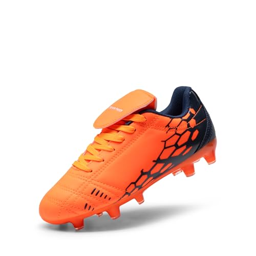 DREAM PAIRS Boys Girls Soccer Cleats Athletic Training Football Shoes for Little/Big Kid 13 Little Kid Orange/Navy