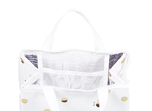 Image of kate spade new york Insulated Lunch Tote, Gold Dot with Script | Cute Insulated Soft Cooler Bag, Adult Lunch Box with Silver Thermal Interior Lining and Mesh Storage Pocket