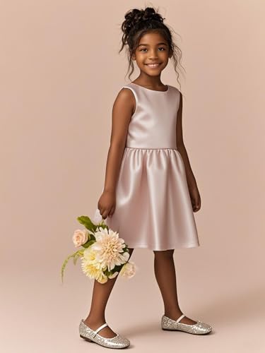 MCieloLuna Summer Short Flower Girl Dresses for Wedding Satin V-Back First Communion Dress for Girls Party Mini Gown3