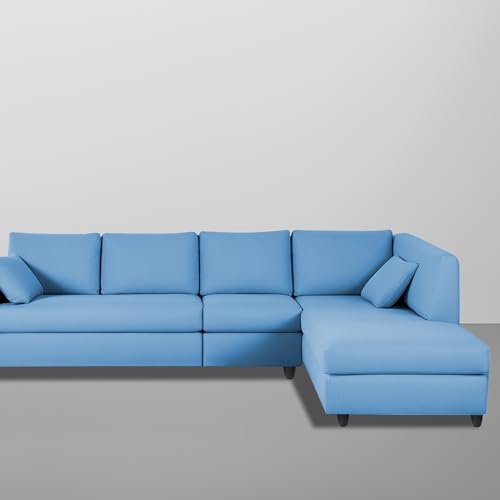 Image of Florian RHS 6 Seater L Shape Sofa Set for Living Room (Turquise Fabric) Premium Fabric Sofa
