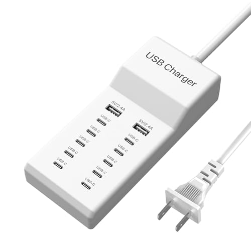 USB C Charger, 12 Ports USB Charging Station, 60W MultiPort Charger[10 USBC+2 USBA], Compatible with iPhone/iPad/Samsung/Google Pixel/Watch/Headphones