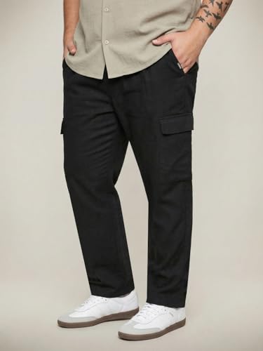 Image of Urbano Plus Men's Straight Fit Linen Cargo Pants with 6 Pockets