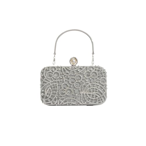 Clutch da Borsetta da Sera Borsa a Mano in Paillettes Pochette Piccolo con Catena a Spalla Lussuosa a Tracolla donna elegante argento strass