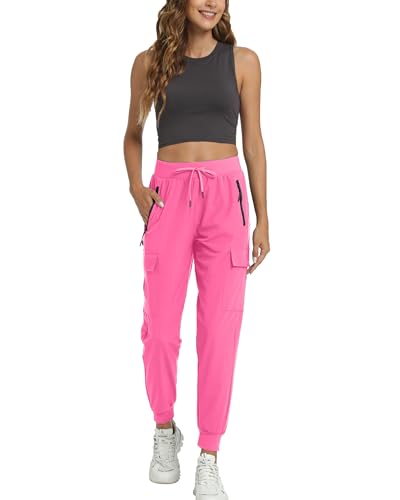 Kcutteyg Calça feminina de caminhada resistente à água com bolsos, secagem rápida, macia, atlética,