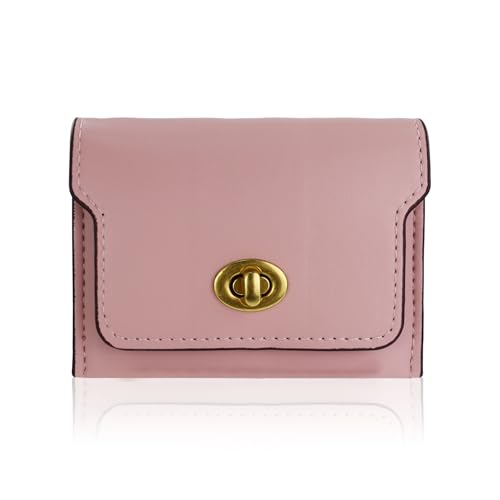 AfitLulu Retro Latch Accordion Wallet for Women, Quick Release Fashion PU Leather Wallet, 3 Pocket Small Ladies Wallet for Coin/Cash/Card (Pink)