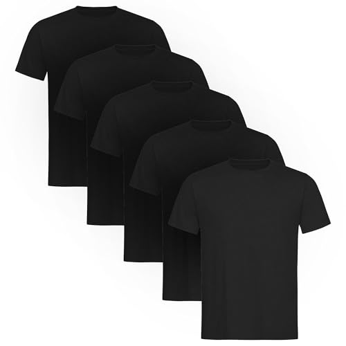Herren T-Shirt Set, 100% Baumwolle, 5er Pack, Schwarz, Rundhalsausschnitt (DE/NL/SE/PL, Alphanumerisch, M, Regular, Regular, Schwarz)