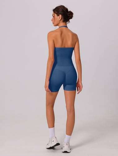 Image of ABOCIW Workout Sets for Women 2 Piece seamless Halter Sports Bra Scrunch Butt Impact Shorts Gym Yoga Outfits