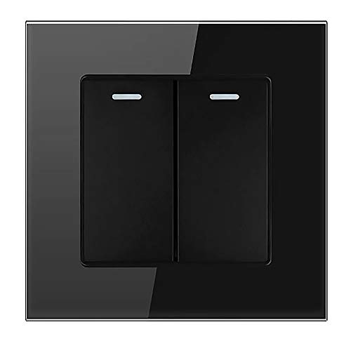 Interruptor basculante de pared de 1/2 Gang de 2 vías, panel de cristal blanco, interruptor de encendido y apagado, 16 A (2 bandas, 2 vías, negro)