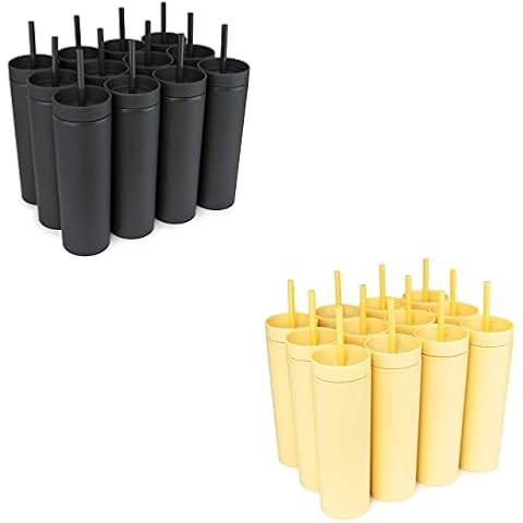 STRATA CUPS BUNDLE! 12 Pack 16 oz Black Matte Pastel Tumblers + 12 Pack 16 oz Yellow Matte Pastel Tumblers Cover