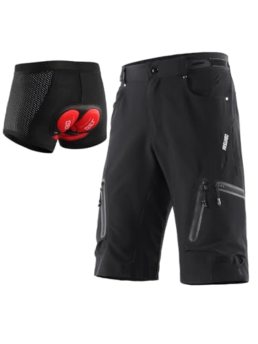 Image of ARSUXEO Men's Cycling Shorts Loose Fit MTB Shorts Water Resistant Outdoor Sports Bottom with 7 Pockets 1202 001B Black XL