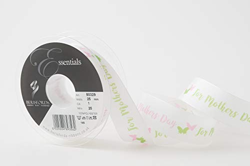 Berisfords Ribbon, White, 25mm x 25m roll