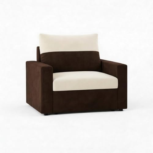 Image of SOCOZI Enrique 1 Seater Sofa Cum Bed | Soft Velvet Suede Fabric | Modern Convertible Design | Plush Comfort Seating for Living Room (Dark Brown-Cream)