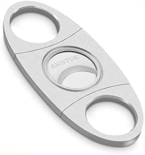 Cigar Cutter Stainless Steel Guillotine Double Cut Blade in Leather Pouch, Silver