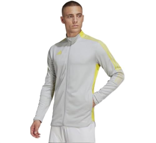 adidas Men's Tiro 21 Track Jacket, Team Light Grey/Bright Yellow, Medium Tall