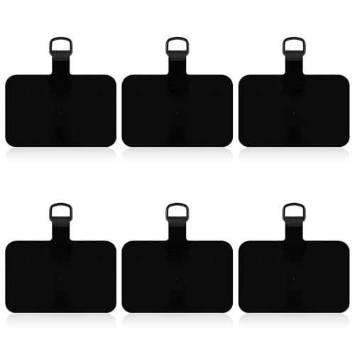 lasuroa 6pcs Phone Lanyard Tether Tabs, Universal Adhesive Free Replacement Patches for Phone Strap Compatible with iPhone Android & Other Smartphones (Black)