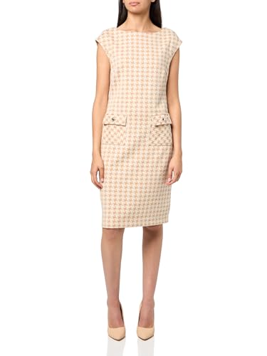 Image of Tommy Hilfiger Women's Cap Sleeve Crew Neck Two Hip Pockets Pixelated Houndstooth Sheath Dress