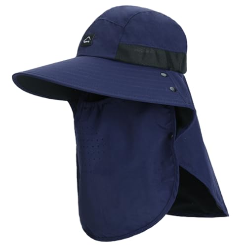 Image of Rosoz Outdoor Sun Hat for Men Women, UPF50+ Protection Safari Cap Wide Brim Mesh Fishing Hat with Neck Flap Beach Garden
