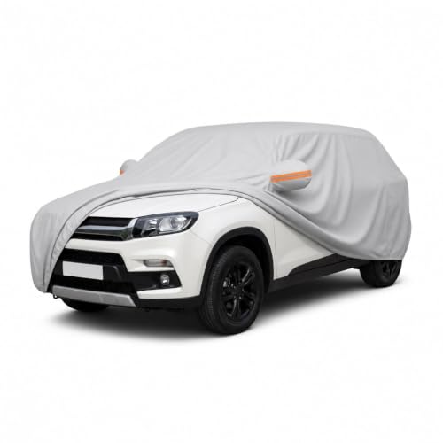 Image of myTVS 100% Waterproof Car Body Cover for Maruti Vitara Brezza - Custom-Fit, Double-Layer, UV & Dust Proof, Mirror Pockets & Elastic Clip Lock (CSK 7A)