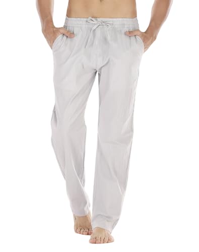 Image of Mens Loose Fit Linen Pants Casual Lightweight Drawstring Stretch Cotton Linen Pants for Men Summer Beach