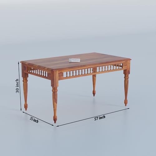 Image of Jangid Handicraft Solid Sheesham Wood 6 Seater Dining Table Set | Six Seater Dinner Table with 6 Cushions Chairs | Dining Table Set 6 Seater for Living Room, Kitchen & Home | Honey Finish