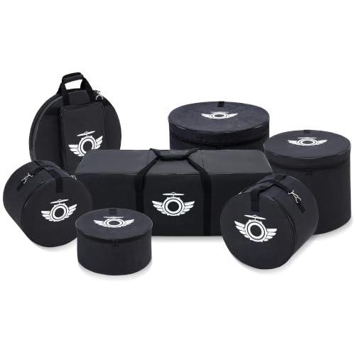 Drum Bags Set 7-pcs, Drum Soft Cases Set with Shoulder Strap & Carry Handle