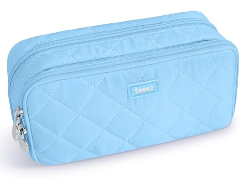Image of Sooez Large Pencil Case Pouch, Extra Big Pencil Bag with 8 Compartments, Pen Bag Wide Opening, Soft Quilted Pencil Pouch Organizer with Zipper, Portable Pencil Case for Teen Girls, Dark Blue