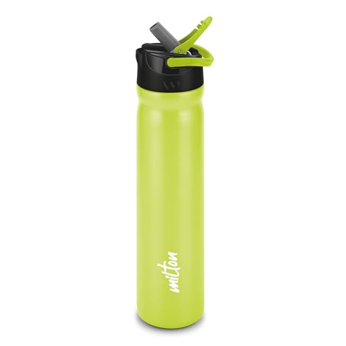 MILTON Max 800 Stainless Steel Water Bottle with Sipper Lid, 700 ml Water Bottles, Single Walled, Leak-Proof, Rust-Free Steel Bottle, Easy Grip, Easy to Carry, Travel Bottle, Green