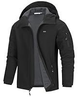 33,000ft Men's Waterproof Warm Softshell Jacket Lightweight Fleece Lining Jackets Hooded Rain Coat Windbreaker for Walking Hiking Black L
