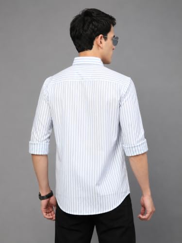 Image of Majestic Man Men's Cotton Linen Striped Full Sleeve Slim Fit Shirt for Men