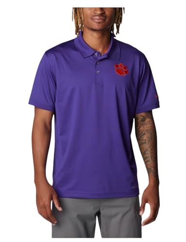Columbia Men's Clemson Tigers Paw Drive Polo (US, Alpha, Large, Regular, Regular, Purple)