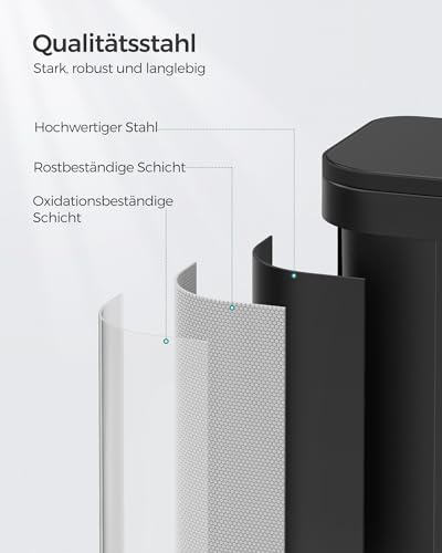 SONGMICS Mülleimer Küche, 20 Liter Abfalleimer mit Deckel, Tretmülleimer, Stahl, Softclose, Offenhaltefunktion, mit Inneneimer, breites rutschfestes Pedal, tintenschwarz LTB542B02