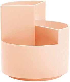 AhfuLife Creative Rotating Pencil Holder, Makeup Brush Holder with 3 Capacity Brush Pot, Decorative Stationery Storage Boxes for Home and Office (Orange Pink)