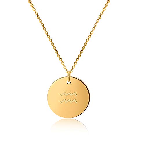 GD GOOD.designs EST. 2015 Sternzeichen Kette Wassermann Gold 18 Karat - Wasserfest I Vergoldete Halskette mit Horoskop Anhänger I Zodiac Necklace aus Edelstahl für Damen