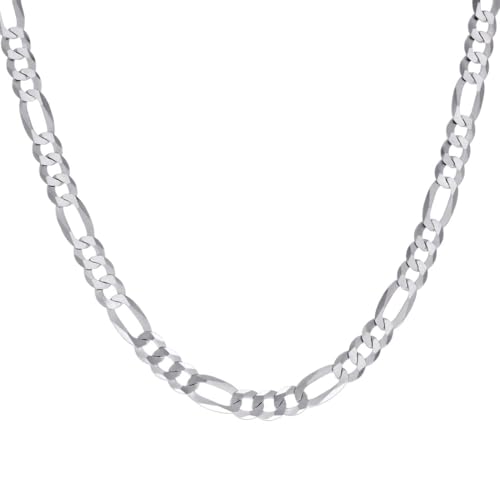 Collier maille Figaro plate 7.8mm argent 925 rhodié 61cm mixte
