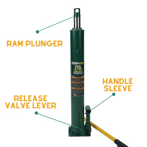 Image of Omega Pro Hydraulic Long Ram Jack - 8 Ton Capacity with Flat Base for Auto Garage Shop,OP800S