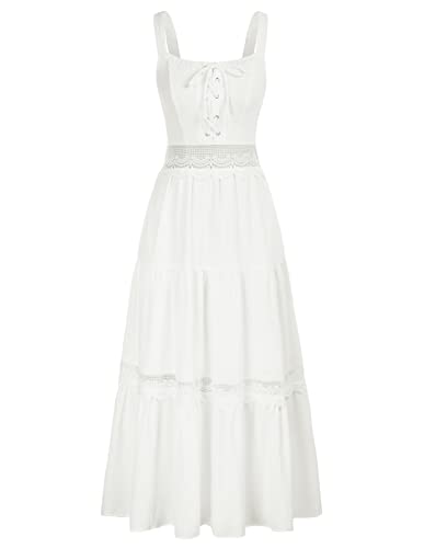 Damen Renaissance Kleid mit Spitzen A-Linie Gesmokter Rücken Cut-Out...