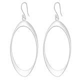 SA HEXISHIJIA 925 Sterling Silver Oval Hoop Dangle Earrings for Women, Lightweight Minimalist Drop Earrings, Hypoallergenic Sterling Silver Jewelry Gift (925 Silver)